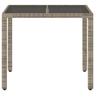 Stylish Garden Table with Glass Top - Grey Poly Rattan 90x90cm