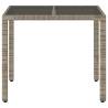 Stylish Garden Table with Glass Top - Grey Poly Rattan 90x90cm