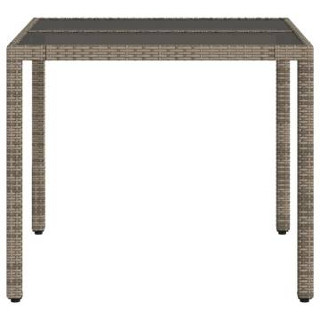 Stylish Garden Table with Glass Top - Grey Poly Rattan 90x90cm