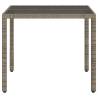 Stylish Garden Table with Glass Top - Grey Poly Rattan 90x90cm