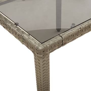 Stylish Garden Table with Glass Top - Grey Poly Rattan 90x90cm