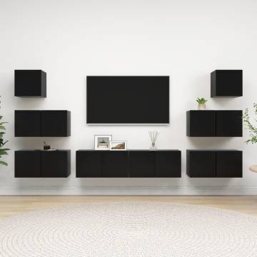 8 Piece TV Cabinet Set - Black Engineered Wood | HipoMarket