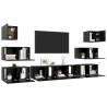 8 Piece TV Cabinet Set - Black Engineered Wood | HipoMarket