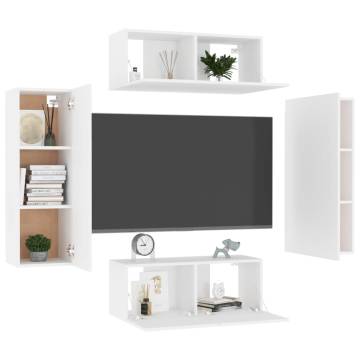 4 Piece TV Cabinet Set - Stylish White Engineered Wood