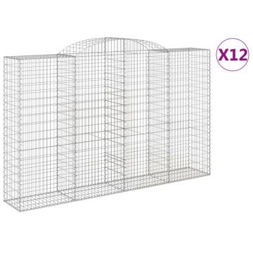 Arched Gabion Baskets 12 pcs - Galvanised Iron Garden Barriers