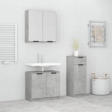 3 Piece Bathroom Cabinet Set - Concrete Grey Engineered Wood