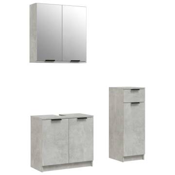 3 Piece Bathroom Cabinet Set - Concrete Grey Engineered Wood