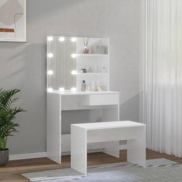 LED Dressing Table Set - High Gloss White for Elegant Bedrooms