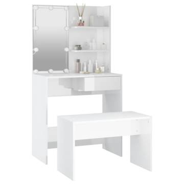 LED Dressing Table Set - High Gloss White for Elegant Bedrooms