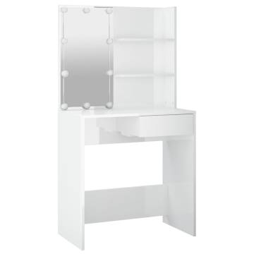 LED Dressing Table Set - High Gloss White for Elegant Bedrooms