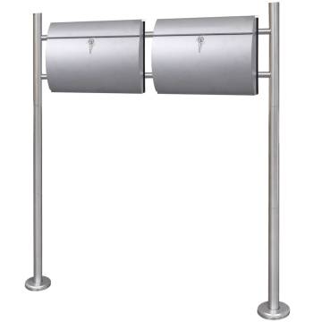 Double Mailbox on Stand - Sleek Stainless Steel Design