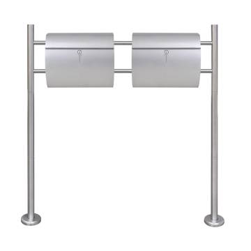 Double Mailbox on Stand - Sleek Stainless Steel Design