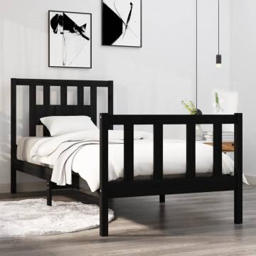 Black Solid Wood Bed Frame 75x190 cm | Stylish Small Single