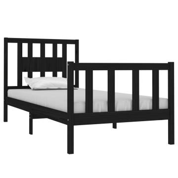 Black Solid Wood Bed Frame 75x190 cm | Stylish Small Single