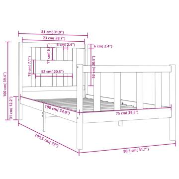 Black Solid Wood Bed Frame 75x190 cm | Stylish Small Single