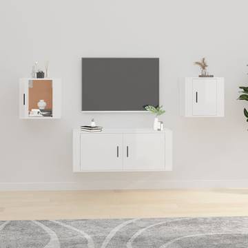 High Gloss White Wall Mounted TV Cabinets - Set of 2 | HipoMarket