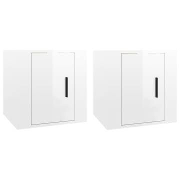 High Gloss White Wall Mounted TV Cabinets - Set of 2 | HipoMarket