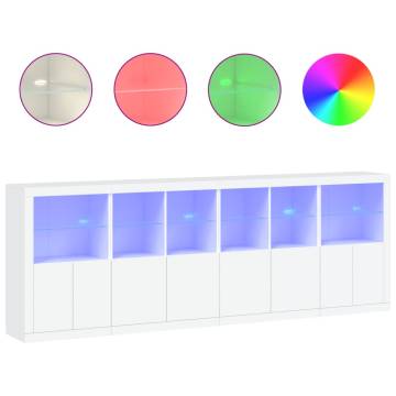 Modern White Sideboard with LED Lights - 283x37x100 cm