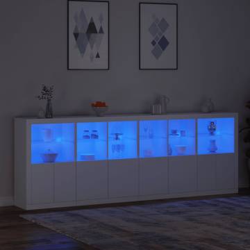 Modern White Sideboard with LED Lights - 283x37x100 cm