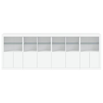 Modern White Sideboard with LED Lights - 283x37x100 cm