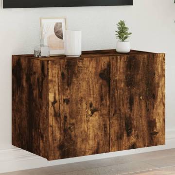 TV Wall Cabinet with LED Lights - Smoked Oak 60x35x41 cm