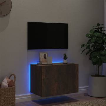 TV Wall Cabinet with LED Lights - Smoked Oak 60x35x41 cm