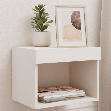 Stylish Bedside Cabinet with LED Lights - Wall-Mounted White