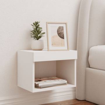 Stylish Bedside Cabinet with LED Lights - Wall-Mounted White