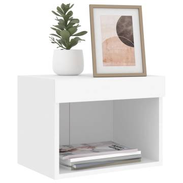 Stylish Bedside Cabinet with LED Lights - Wall-Mounted White