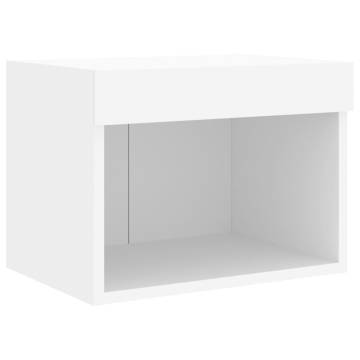 Stylish Bedside Cabinet with LED Lights - Wall-Mounted White