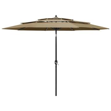 3-Tier Taupe Parasol with Aluminium Pole - 3m | HipoMarket