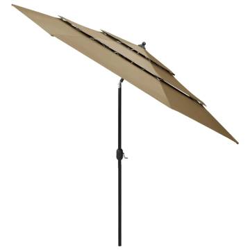 3-Tier Taupe Parasol with Aluminium Pole - 3m | HipoMarket