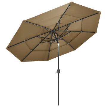 3-Tier Taupe Parasol with Aluminium Pole - 3m | HipoMarket