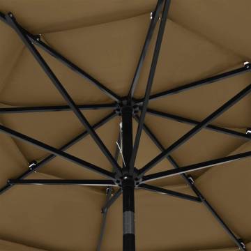 3-Tier Taupe Parasol with Aluminium Pole - 3m | HipoMarket