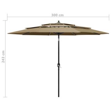 3-Tier Taupe Parasol with Aluminium Pole - 3m | HipoMarket