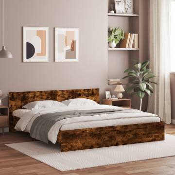 Stylish Bed Frame with Headboard & LED - Smoked Oak 200x200 cm