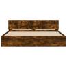 Stylish Bed Frame with Headboard & LED - Smoked Oak 200x200 cm