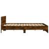 Stylish Bed Frame with Headboard & LED - Smoked Oak 200x200 cm