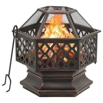 Rustic Fire Pit with Poker - 62x54x56 cm XXL Steel