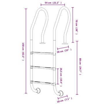 Pool Ladder 54x38x158 cm - Durable 304 Stainless Steel