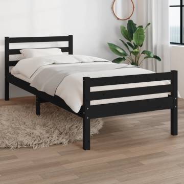 Black Solid Wood Bed Frame 90x190 cm - Modern & Sturdy