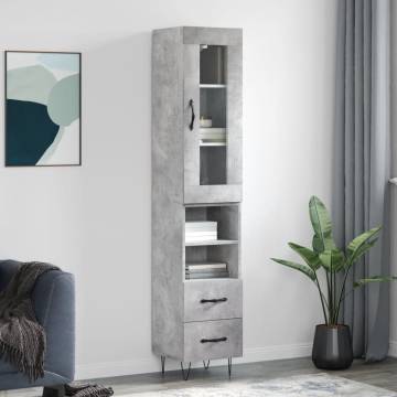 Stylish Highboard Concrete Grey - 34.5x34x180 cm Engineered Wood