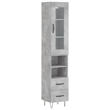 Stylish Highboard Concrete Grey - 34.5x34x180 cm Engineered Wood