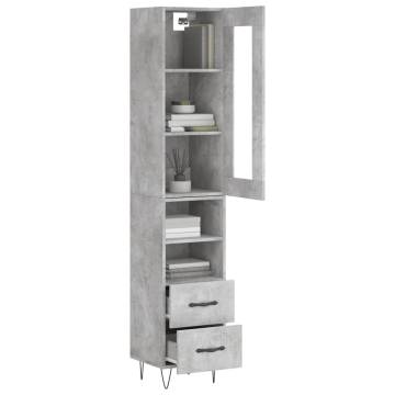 Stylish Highboard Concrete Grey - 34.5x34x180 cm Engineered Wood