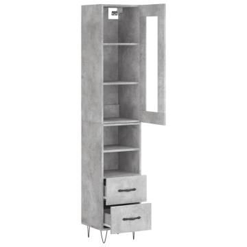 Stylish Highboard Concrete Grey - 34.5x34x180 cm Engineered Wood