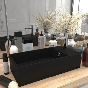 Contemporary Bathroom Sink with Overflow - Matt Black Ceramic