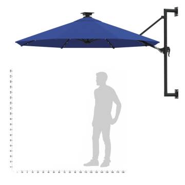 Wall-mounted Parasol with LEDs - 300 cm Blue | HipoMarket