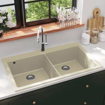 Granite Kitchen Sink Double Basins Beige | Hipomarket UK