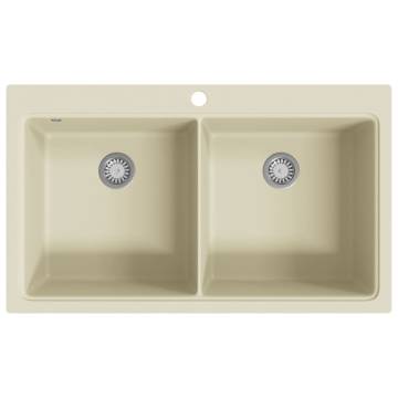 Granite Kitchen Sink Double Basins Beige | Hipomarket UK