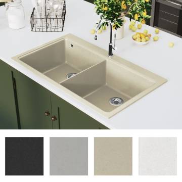 Granite Kitchen Sink Double Basins Beige | Hipomarket UK